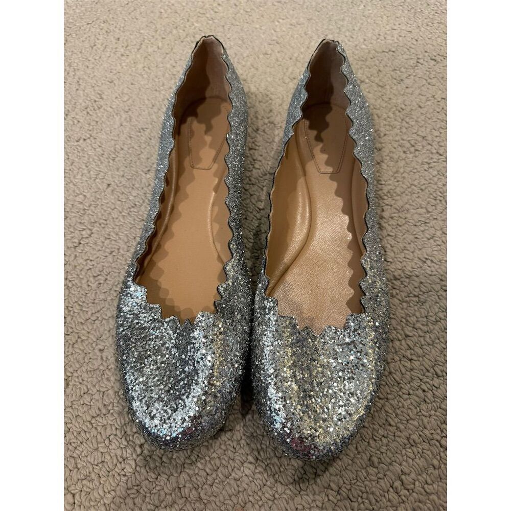 Chloé Lauren Silver Glitter Ballerina Flats Women's Size 40